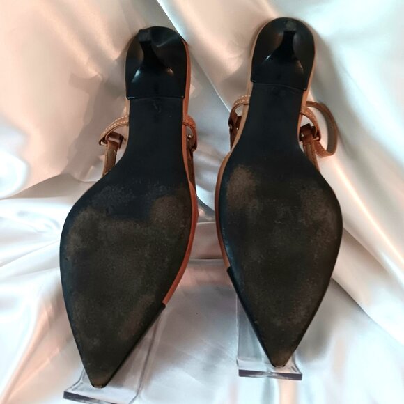 GUC ~ TORY BURCH Black and Brown All Leather Sling Back Sandals ~ Size 9.5M - Picture 6 of 8